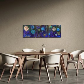 Tablou - Flori albastru închis (cu ceas) (90x30 cm)