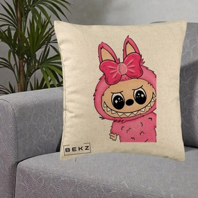 Perna Personalizata Labubu Roz cu Funda, 40x40 cm, Bej, Husa Detasabila, Perna Inclusa, BEKZ®
