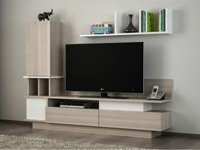 Mobilier living COMO, alb/stejar, PAL melaminat, 4 piese, 149x32x171 c