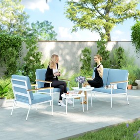 Outsunny Set de Mobilier de Grădină din 5 Piese cu Canapea, 2 Fotoli și 2 Măsuțe de Cafea, 118x72x80 cm, Albastru Deschis | Aosom Romania