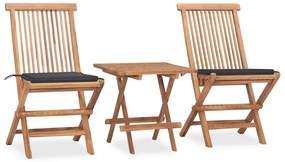 vidaXL Set mobilier exterior pliabil cu perne, 3 piese, lemn masiv tec
