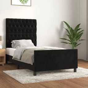 Cadru de pat cu tablie, negru, 90x190 cm, catifea Negru, 90 x 190 cm, Design cu nasturi