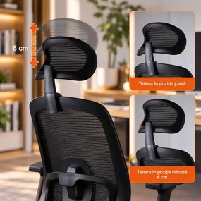 Scaun de birou ergonomic din mesh cu brațe 3D și spătar rabatabil OFF 404 negru