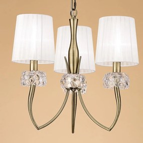 Candelabru clasic cu 3 brate LOEWE antique brass/ abajur alb