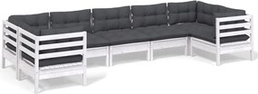 vidaXL Set mobilier de grădină cu perne, 7 piese, alb, lemn masiv pin
