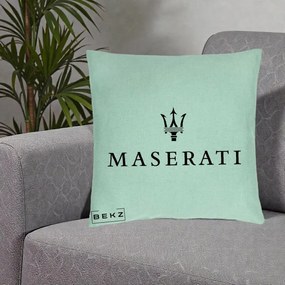 Perna Personalizata cu emblema Maserati, 40x40 cm, Verde Menta, Husa Detasabila, Perna Inclusa, BEKZ®