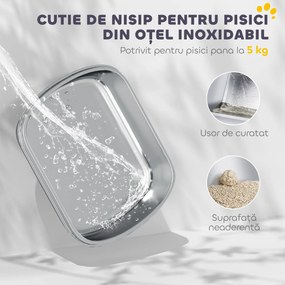 PawHut Litieră pentru pisici cu 2 intrări, deodorant și lopățică, Alb | Aosom Romania