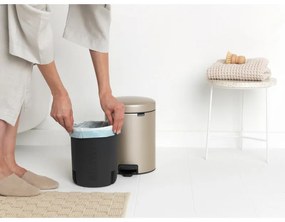 Cos de gunoi cu pedala Brabantia NewIcon 1003198, 5 L, Inchidere lina, Baza antiderapanta, Auriu metalic