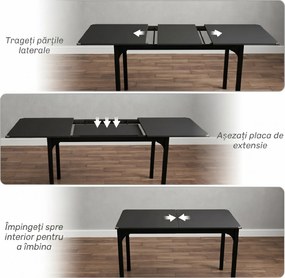 HOMCOM Masă de Grădină Extensibilă pentru 4-6 Persoane cu Picioare din Oțel, 160x70x75 cm, Negru | Aosom Romania