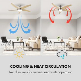 Klarstein Bolero, 55W, ventilator de tavan cu lampă, 134 cm, brațe din lemn de arțar, telecomandă
