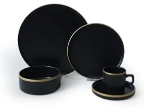 Set de veselă 20 piese — negru/auriu, din ceramică stoneware