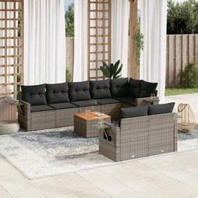 vidaXL Set canapele de grădină, 9 piese, cu perne, gri, poliratan