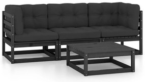 vidaXL Set mobilier grădină cu perne, 4 piese, lemn masiv pin