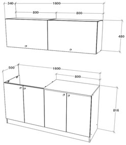 Bucatarie Alegra, Alb, L 160 cm