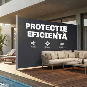 Outsunny Paravan Lateral Retractabil Impermeabil și UV50+, din Aluminiu, Oțel și Poliester, 420x185 cm, Gri Închis | Aosom Romania