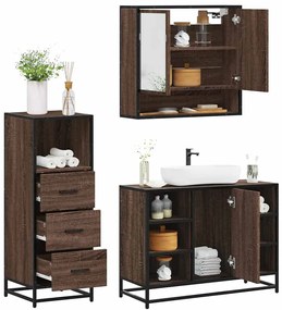 vidaXL Set mobilier de baie, 3 piese, stejar maro, lemn prelucrat