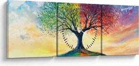 Tablou – Arbore pictat al anotimpurilor (cu ceas) (90x30 cm)