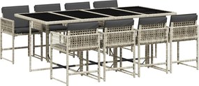 vidaXL Set mobilier grădină cu perne, 9 piese, gri deschis, poliratan