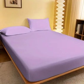 Cearceaf de pat cu elastic, 140x200cm, 2 fete de perna, 50x70cm, bumbac, lila