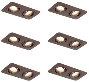 Set de 6 spoturi încastrate rotunjite, bronz închis, GU10 50mm, pivotante și înclinabile, IP44, 2 lumini - Alberto