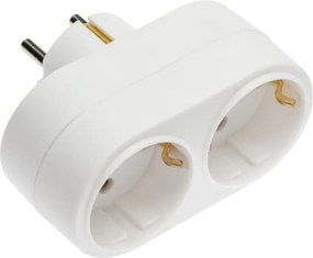 Adaptor dublu GTV pentru priză, 1 la 2 prize Schuko, alb Alb, 3600 W