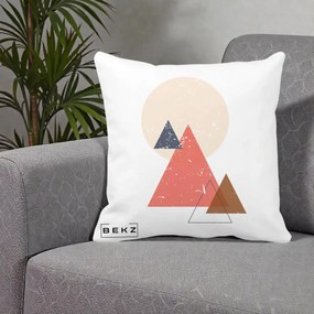 Perna Decorativa Geometric Munti si Soare, 40x40 cm, Alba Mata, Husa Detasabila, Perna Inclusa, BEKZ®