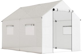Outsunny Seră de Grădină Tip Tunel 2x3x2 m cu Uși și Ferestre Rulabile, Seră pentru Plante cu Acoperiș Înclinat, Structură din Oțel și Acoperire PE, Anti UV, Alb | Aosom Romania