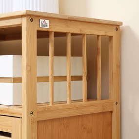 HOMCOM Bufet mobilier de depozitare 3 uși deschise și rafturi din bambus 100 x 35 x 82 cm natural | Aosom Romania