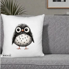 Perna Decorativa Bufnita Neagra cu Buline Albe, 40x40 cm, Alb Pufos, Husa Detasabila, Perna Inclusa, BEKZ®