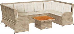 vidaXL Set mobilier de grădină, 7 piese, cu perne, bej, poliratan