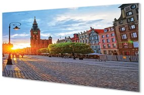 Tablouri pe sticlă Gdańsk vechi oraș răsărit de soare