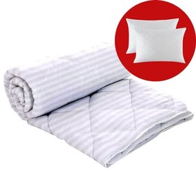 Set pilota iarna, umplutura lana, material damasc policoton, 180x210cm, matlasata, alba, Pucioasa cu 2 perne, matlasate, antialergice, 50x70cm, albe, Pucioasa