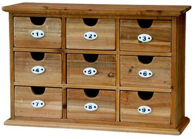 Organizator de birou cu 9 sertare, cu numere ceramice, aspect vintage