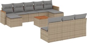 vidaXL Set canapele de grădină, 11 piese, cu perne, bej, poliratan