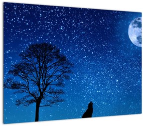Tablou pe sticlă - Lupul urlând la lună (70x50 cm)