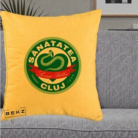 Perna Personalizata Sanatatea Cluj Servicii Publice 1986, 40x40 cm, Galben, Husa Detasabila, Perna Inclusa, BEKZ®