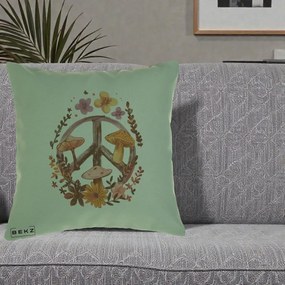 Perna Decorativa Peace Sign Ciuperci Floral, 40x40 cm, Verde, Husa Detasabila, Perna Inclusa, BEKZ®