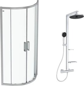 Pachet cabina de dus Ideal Standard Connect 2 crom 80x80 cm si coloana de dus Ideal Standard Alu+ argintiu