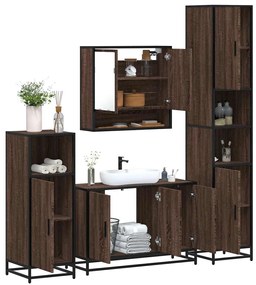 vidaXL Set de mobilier de baie din 4 piese din lemn de stejar maro