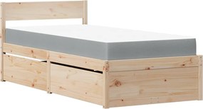 vidaXL Pat cu sertare și saltea, 90x190 cm, lemn masiv pin