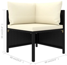 Set mobilier de gradina cu perne, 11 piese, negru, poliratan Negru, 3x colt + 5x mijloc + 3x suport pentru picioare, 1