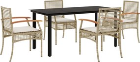 vidaXL Set mobilier de grădină cu perne, 5 piese, bej, poliratan