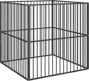 vidaXL Țarc pentru câini cu 4 panouri, negru, oțel galvanizat