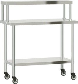 vidaXL Masă bucătărie cu raft superior, 110x55x120 cm, oțel inoxidabil