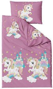 Lenjerie de pat pentru copii din bumbac violet, UNICORN