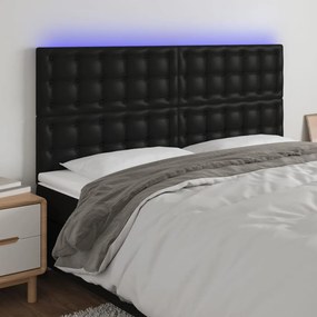 Tablie de pat cu LED, negru, 200x5x118 128 cm, piele ecologica 1, Negru, 200 x 5 x 118 128 cm