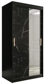 Dulap de haine 100 cm Marbelo T2 (mat negru + marmură neagră). 1064581