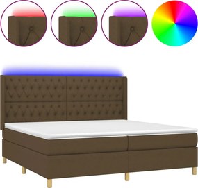 vidaXL Pat cu arcuri, saltea și LED, maro închis, 200x200 cm, textil