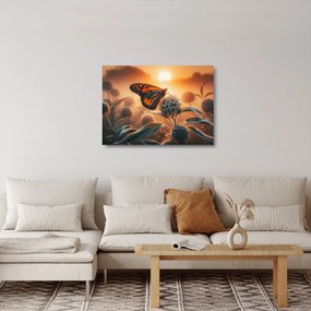 Tablou pe sticlă – Fluture în soare apunând (70x50 cm)
