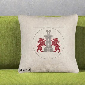 Perna Personalizata Cetatea Turnu Magurele Heraldic, 40x40 cm, Bej Canapea, Husa Detasabila, Perna Inclusa, BEKZ®
